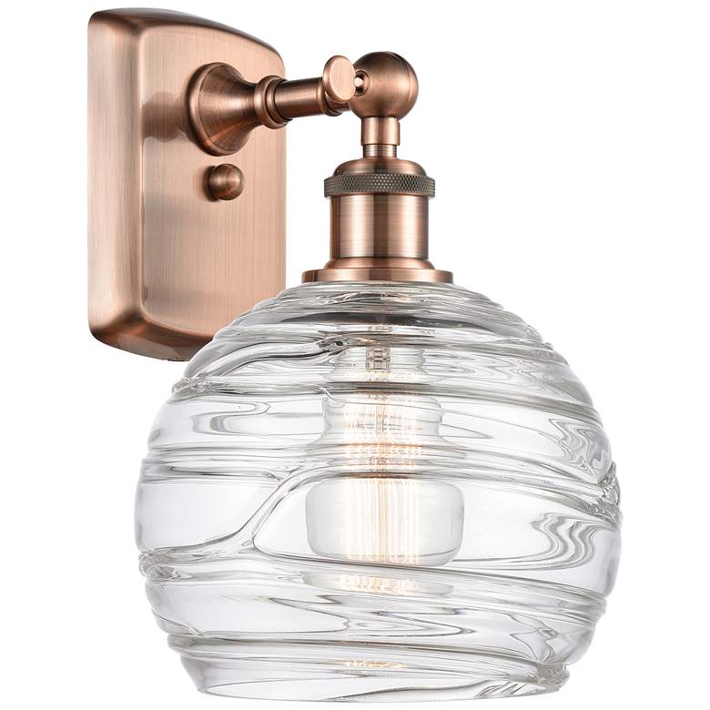 Image 1 Athens 8" Antique Copper Sconce w/ Clear Deco Swirl Shade