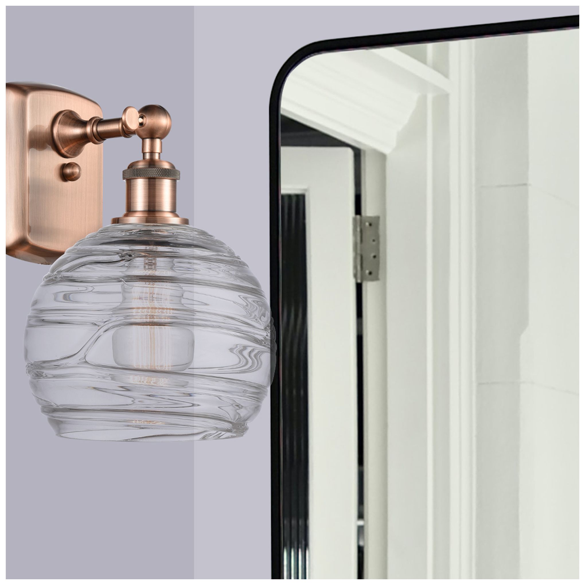 Image 2 Athens 8" Antique Copper Sconce w/ Clear Deco Swirl Shade more views