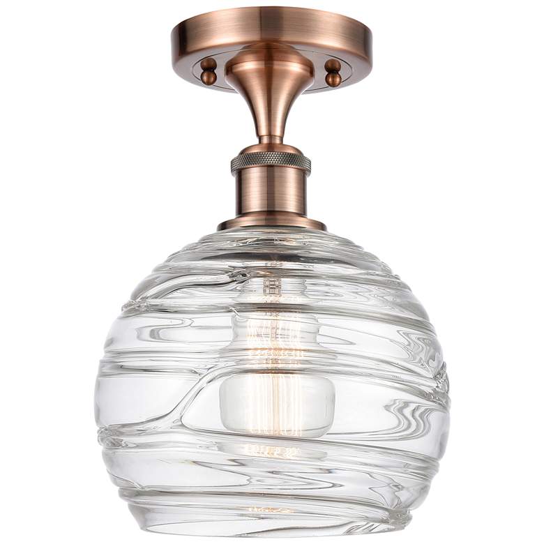 Image 1 Athens 8" Antique Copper Semi Flush Mount w/ Clear Deco Swirl Shade