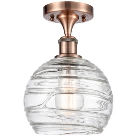 Athens 8" Antique Copper Semi Flush Mount w/ Clear Deco Swirl Shade Athens 8" Antique Copper Semi Flush Mount w/ Clear Deco Swirl Shade