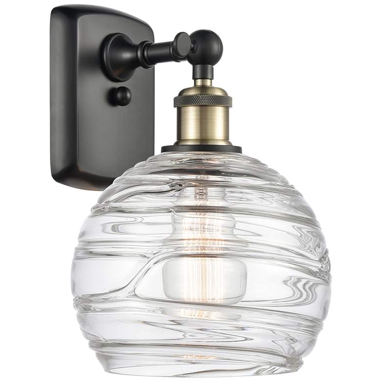 Image 1 Athens 8" Black Antique Brass Sconce w/ Clear Deco Swirl Shade