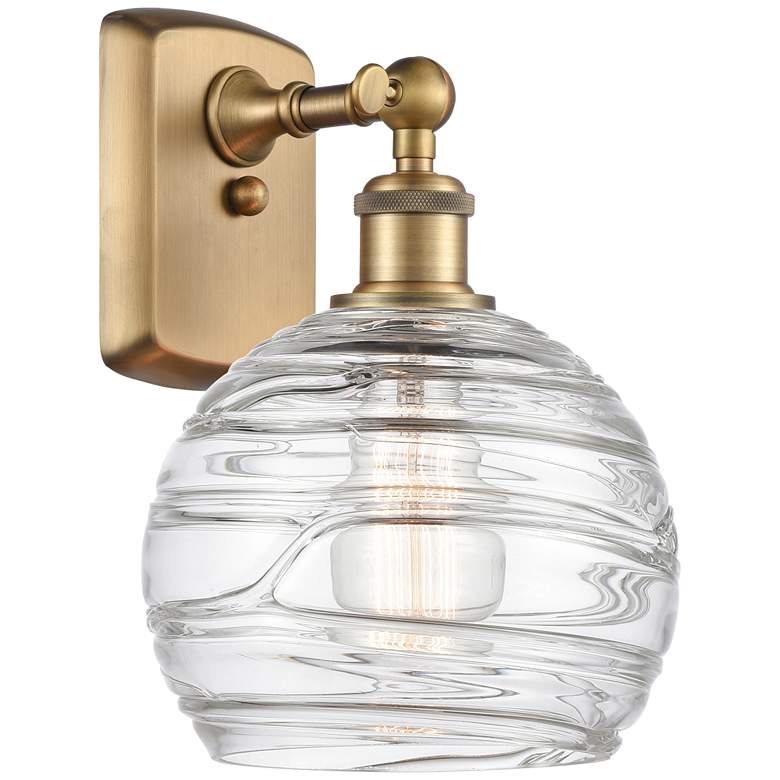 Image 1 Athens 8" Brushed Brass Sconce w/ Clear Deco Swirl Shade