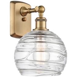 Athens 8" Brushed Brass Sconce w/ Clear Deco Swirl Shade
