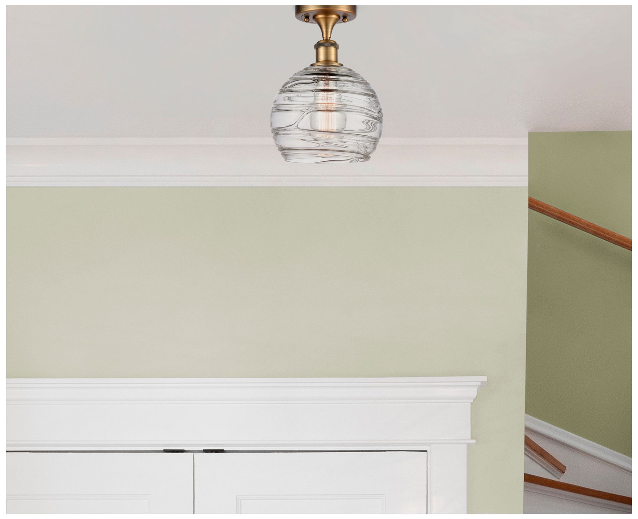 Image 2 Athens 8" Brushed Brass Semi Flush Mount w/ Clear Deco Swirl Shade more views