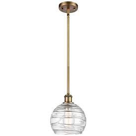 Image1 of Athens 8" Brushed Brass Stem Hung Mini Pendant w/ Clear Deco Swirl Sha