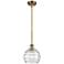 Athens 8" Brushed Brass Stem Hung Mini Pendant w/ Clear Deco Swirl Sha