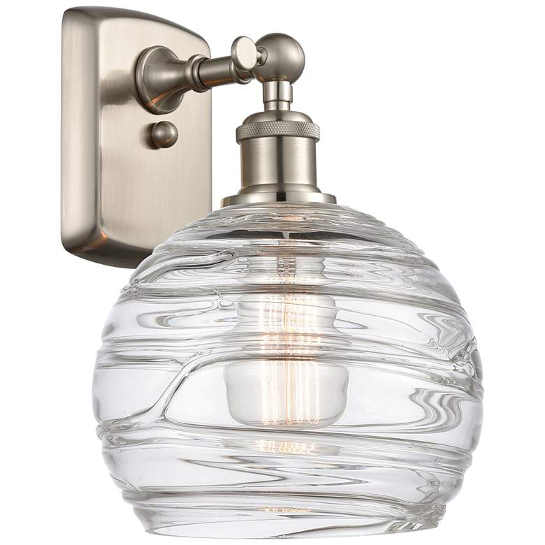 Image 1 Athens 8 inch Brushed Satin Nickel Sconce w/ Clear Deco Swirl Shade