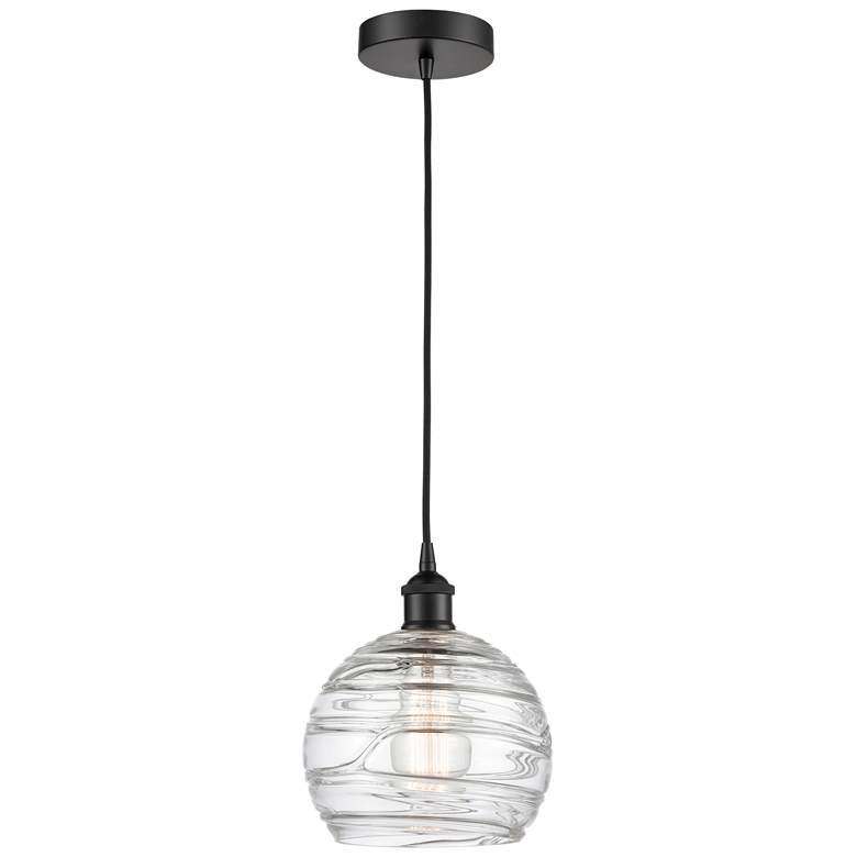 Image 1 Athens 8" Matte Black Mini Pendant w/ Clear Deco Swirl Shade