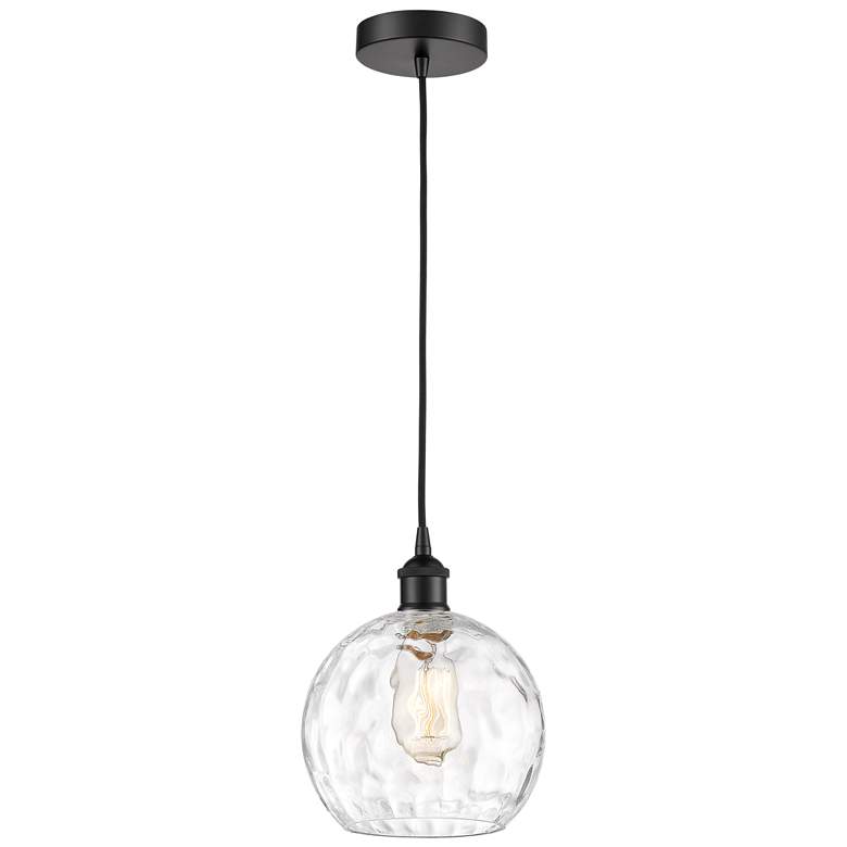 Image 1 Athens 8" Matte Black Mini Pendant w/ Clear Water Glass Shade