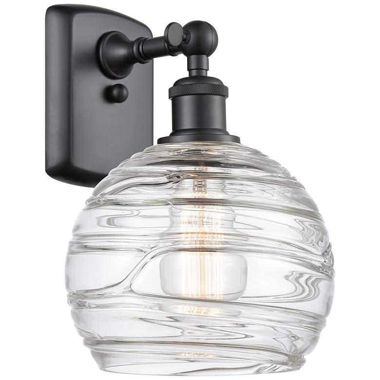 Image 1 Athens 8" Matte Black Sconce w/ Clear Deco Swirl Shade