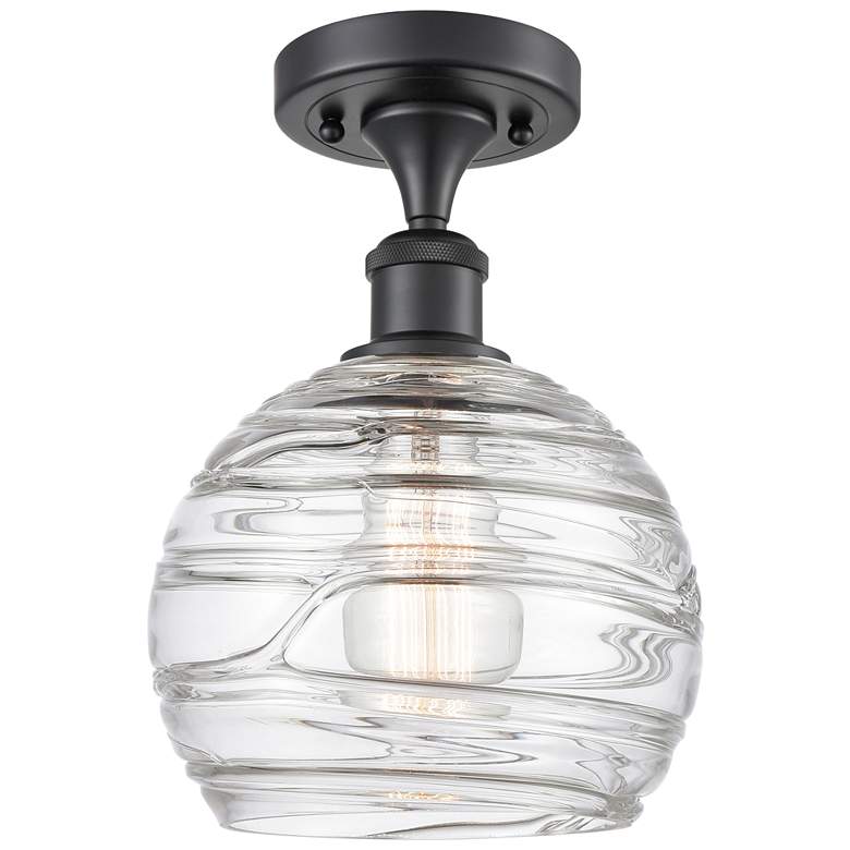 Image 1 Athens 8" Matte Black Semi Flush Mount w/ Clear Deco Swirl Shade