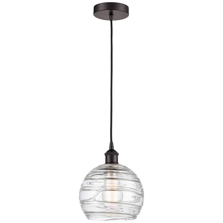 Image 1 Athens 8" Oil Rubbed Bronze Mini Pendant w/ Clear Deco Swirl Shade