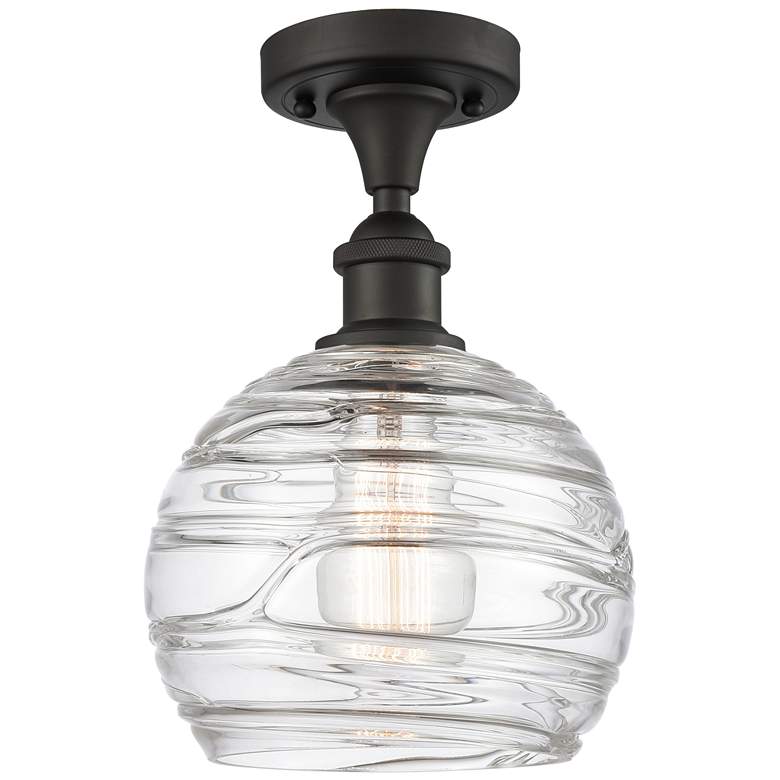 Image 1 Athens 8" Oil Rubbed Bronze Semi Flush Mount w/ Clear Deco Swirl Shade