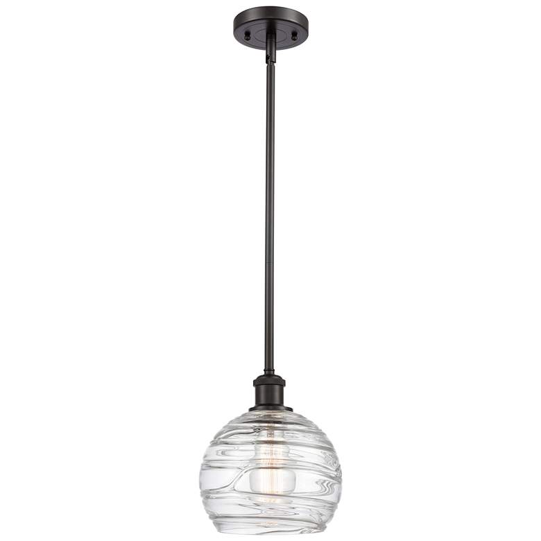 Image 1 Athens 8" Oil Rubbed Bronze Stem Hung Mini Pendant w/ Deco Swirl Shade