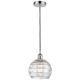 Athens 8" Polished Chrome Mini Pendant w/ Clear Deco Swirl Shade Athens 8" Polished Chrome Mini Pendant w/ Clear Deco Swirl Shade