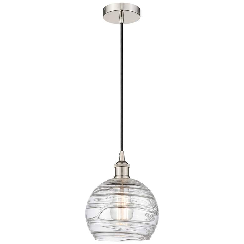 Image 1 Athens 8" Polished Nickel Mini Pendant w/ Clear Deco Swirl Shade