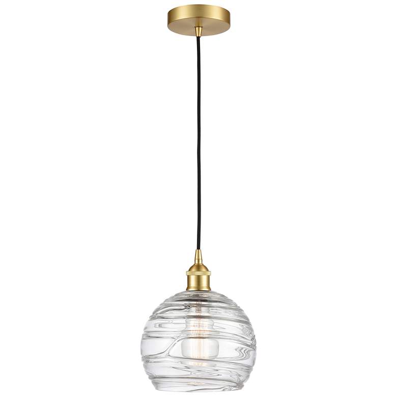 Image 1 Athens 8" Satin Gold Mini Pendant w/ Clear Deco Swirl Shade