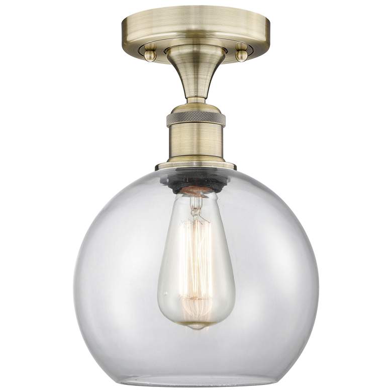Image 1 Athens 8" Wide Antique Brass Semi.Flush Mount With Clear Glass Shade