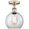 Athens 8" Wide Antique Brass Semi.Flush Mount With Clear Glass Shade