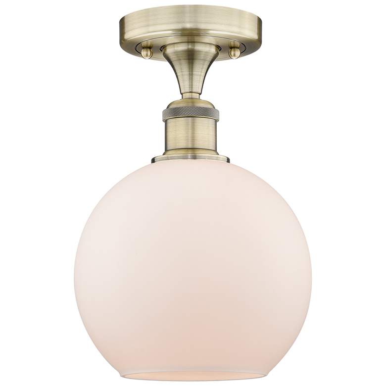 Image 1 Athens 8" Wide Antique Brass Semi.Flush Mount With Matte White Glass S