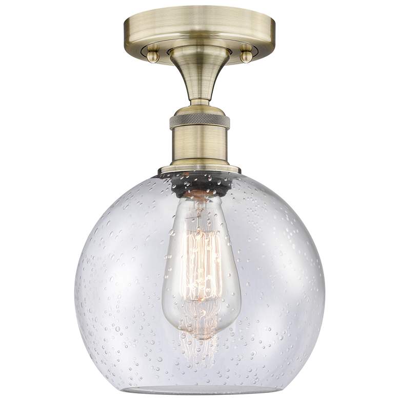 Image 1 Athens 8" Wide Antique Brass Semi.Flush Mount With Seedy Glass Shade