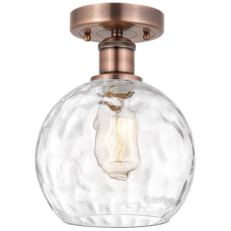 Image 1 Athens 8" Wide Antique Copper Semi.Flush Mount With Clear Water Glass
