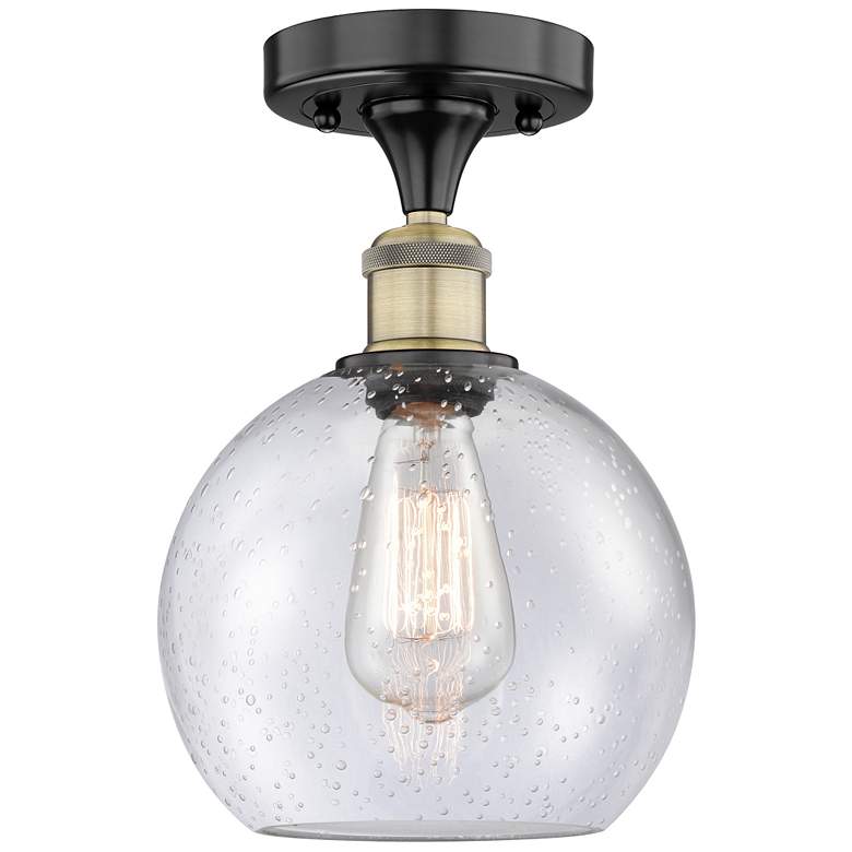Image 1 Athens 8" Wide Black Antique Brass Semi.Flush Mount With Seedy Glass S