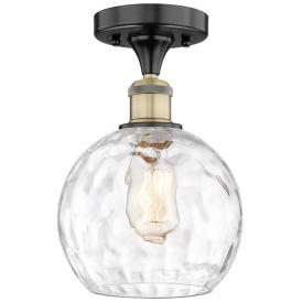 Athens 8" Wide Black Antique Brass Semi.Flush Mount With Water Glass S Athens 8" Wide Black Antique Brass Semi.Flush Mount With Water Glass S