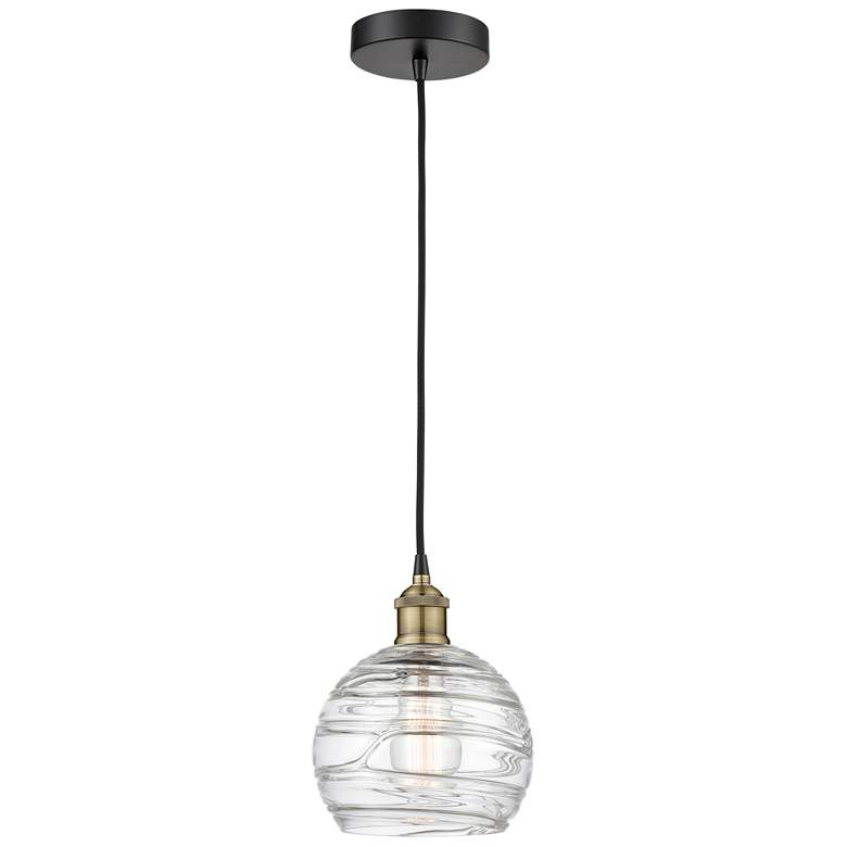Image 1 Athens 8" Wide Black Brass Corded Mini Pendant w/ Deco Swirl Shade