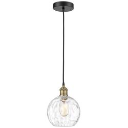 Athens 8&quot; Wide Black Brass Corded Mini Pendant w/ Water Glass Shade