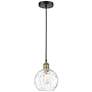 Athens 8" Wide Black Brass Corded Mini Pendant w/ Water Glass Shade