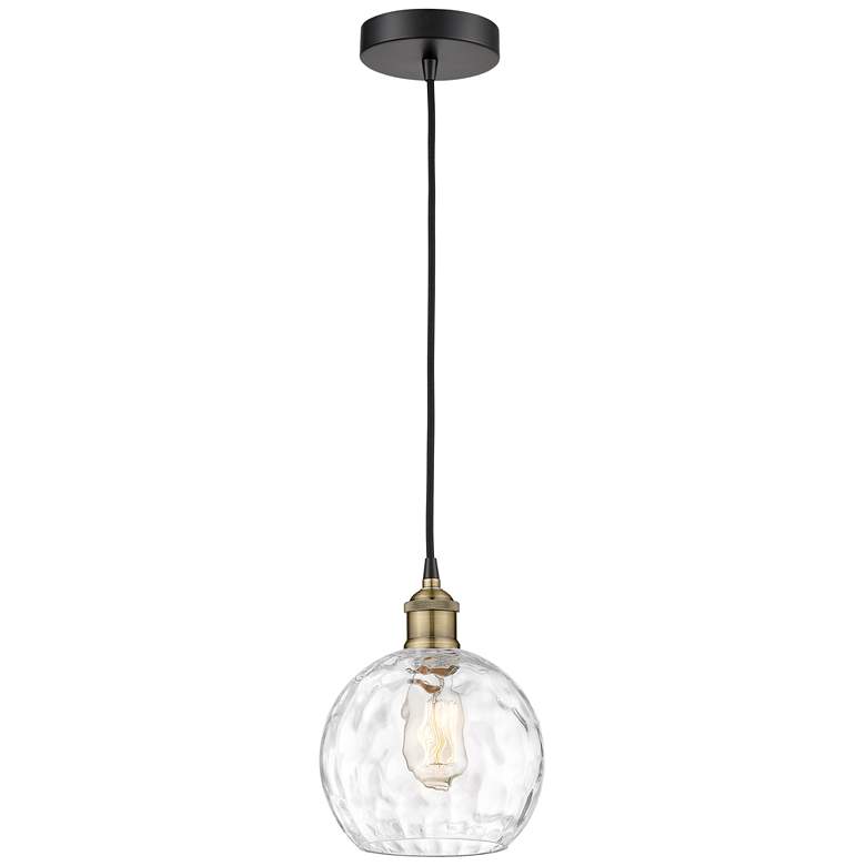 Image 1 Athens 8" Wide Black Brass Corded Mini Pendant w/ Water Glass Shade