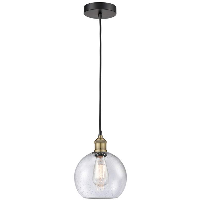 Image 1 Athens 8" Wide Black Brass Corded Mini Pendant With Seedy Shade