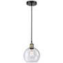 Athens 8" Wide Black Brass Corded Mini Pendant With Seedy Shade