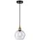 Athens 8" Wide Black Brass Corded Mini Pendant With Seedy Shade