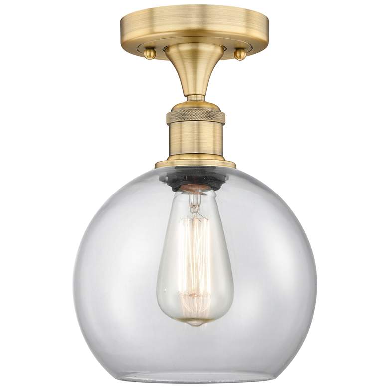 Image 1 Athens 8" Wide Brushed Brass Semi.Flush Mount With Clear Glass Shade