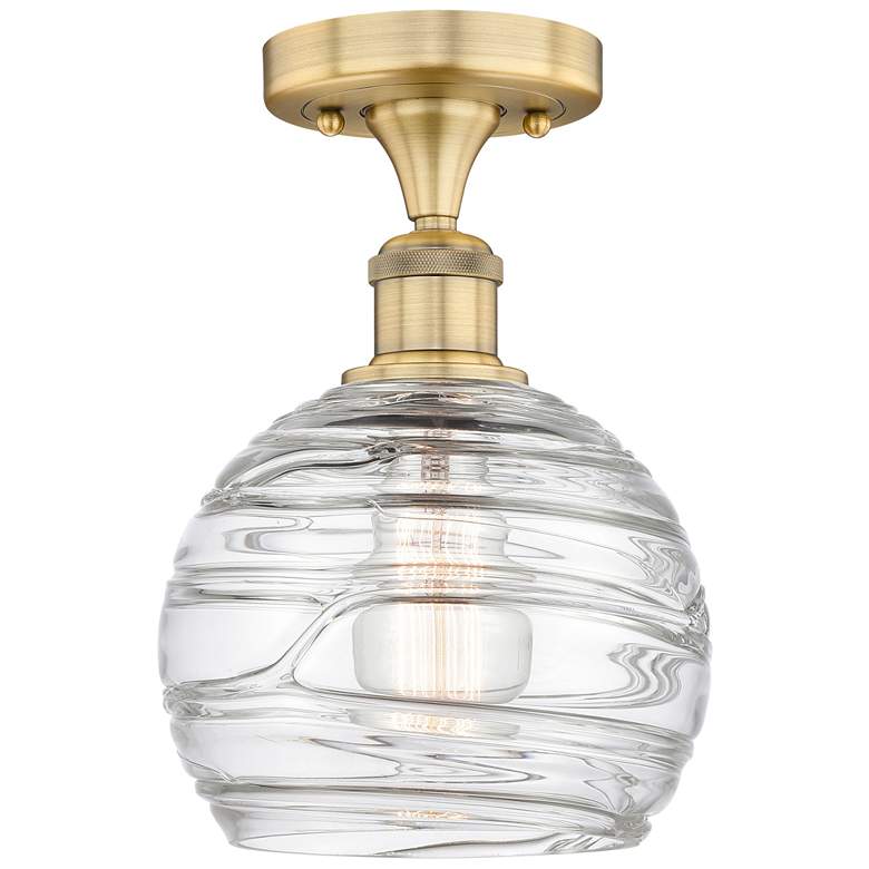 Image 1 Athens 8" Wide Brushed Brass Semi.Flush Mount With Deco Swirl Glass Sh