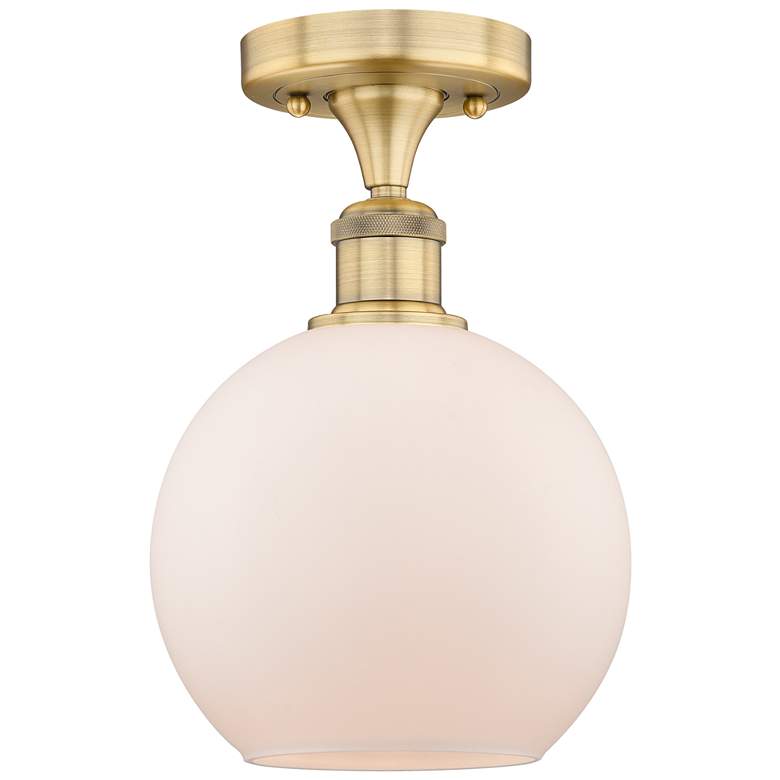 Image 1 Athens 8" Wide Brushed Brass Semi.Flush Mount With Matte White Glass S