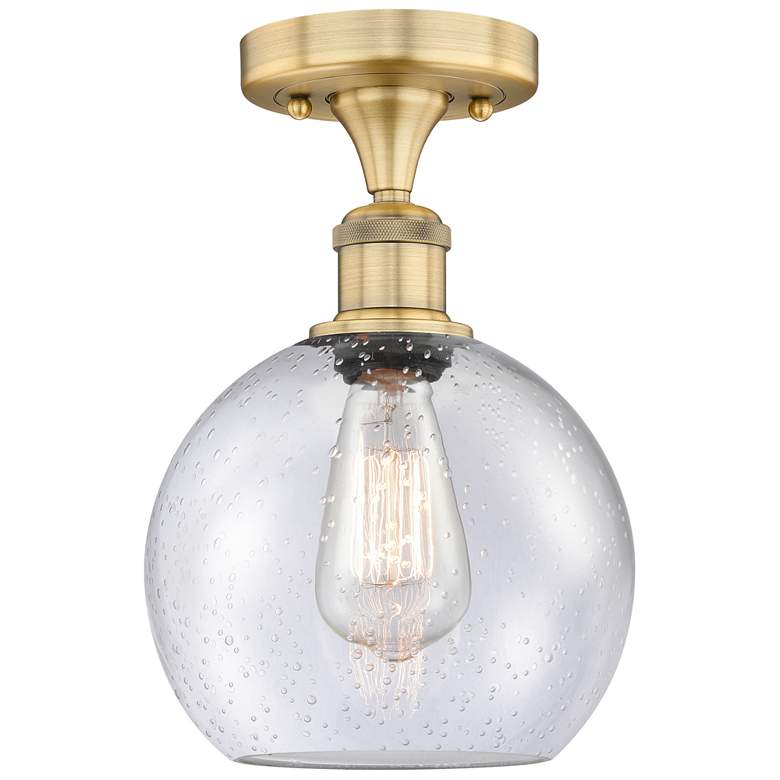 Image 1 Athens 8" Wide Brushed Brass Semi.Flush Mount With Seedy Glass Shade