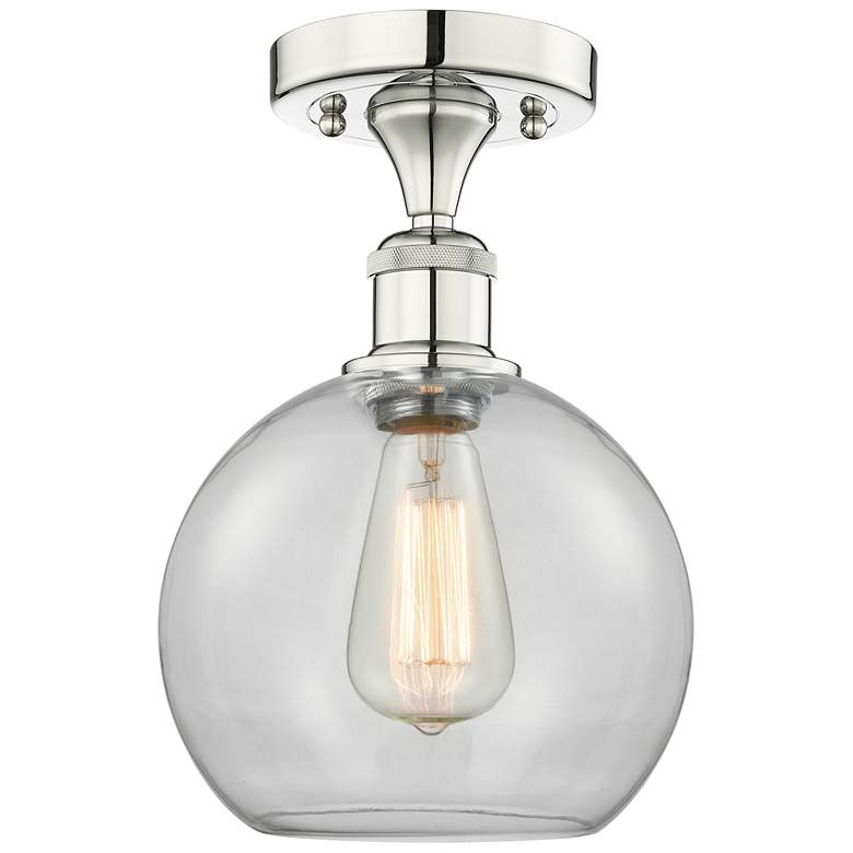 Image 1 Athens 8" Wide Polished Nickel Semi.Flush Mount With Clear Glass Shade