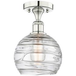 Athens 8&quot; Wide Polished Nickel Semi.Flush Mount With Deco Swirl Glass