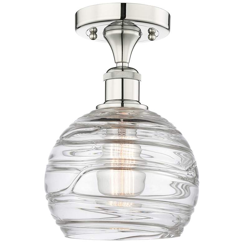 Image 1 Athens 8" Wide Polished Nickel Semi.Flush Mount With Deco Swirl Glass