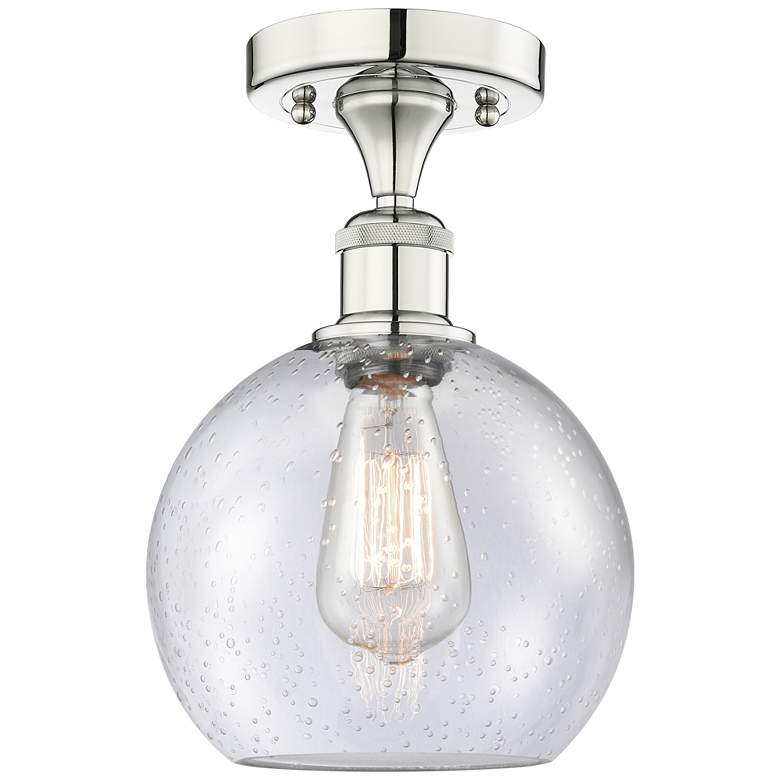Image 1 Athens 8" Wide Polished Nickel Semi.Flush Mount With Seedy Glass Shade
