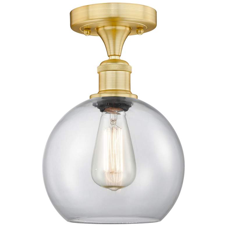 Image 1 Athens 8" Wide Satin Gold Semi.Flush Mount With Clear Glass Shade