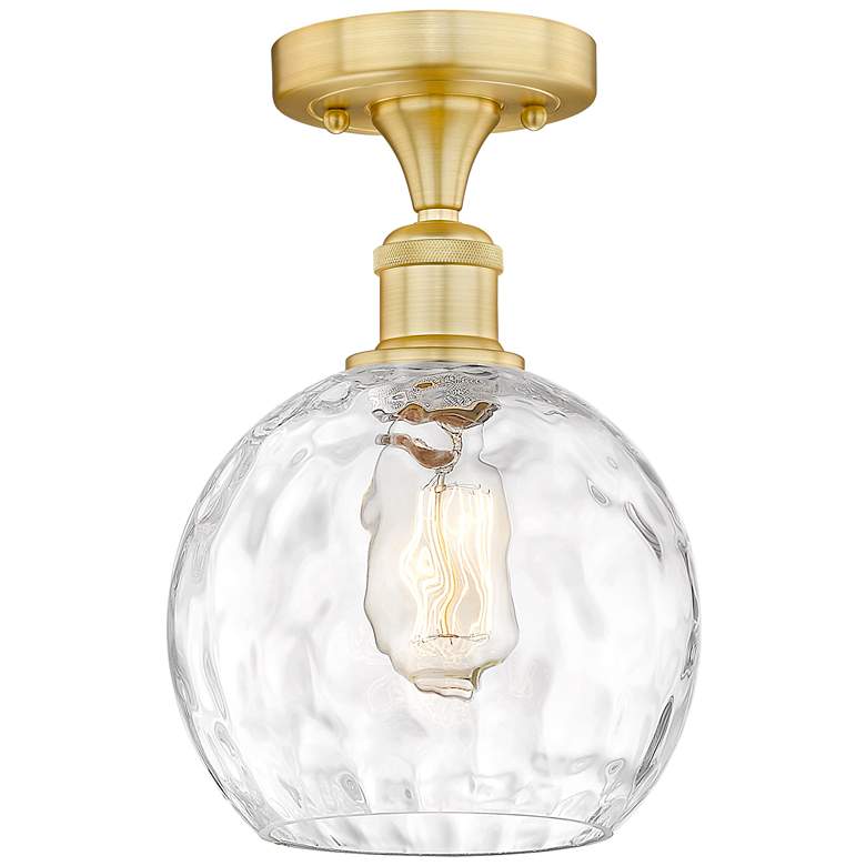Image 1 Athens 8" Wide Satin Gold Semi.Flush Mount With Clear Water Glass Shad