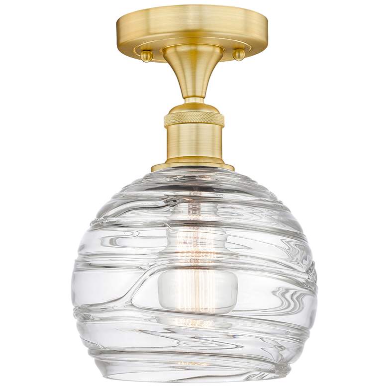 Image 1 Athens 8" Wide Satin Gold Semi.Flush Mount With Deco Swirl Glass Shade