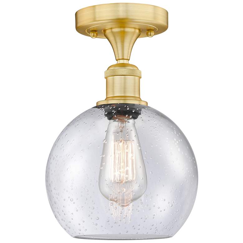 Image 1 Athens 8" Wide Satin Gold Semi.Flush Mount With Seedy Glass Shade
