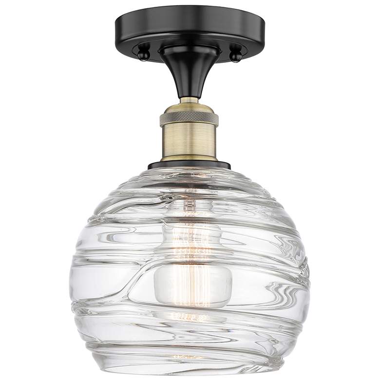 Image 1 Athens 8"W Black Antique Brass Semi.Flush Mount w/ Deco Swirl Glass Sh