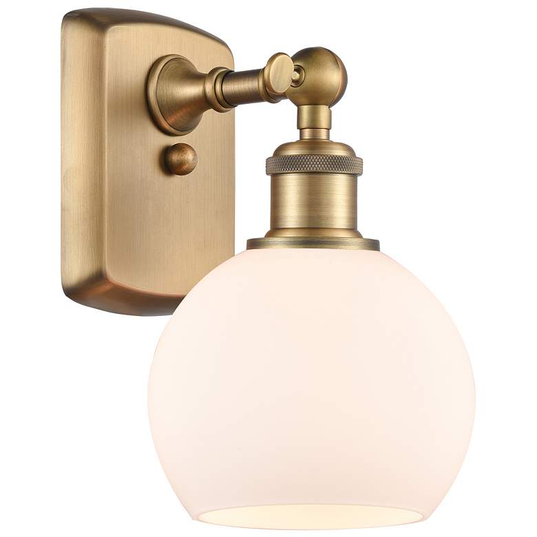 Image 2 Athens 9 1/2" High Brushed Brass Wall Sconce w/ White Glass