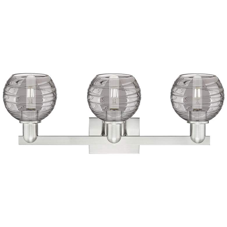 Image 2 Athens Deco 26"W 3-Lt Brushed Nickel Bath-Lt w/ Smoke Swirl Shade more views